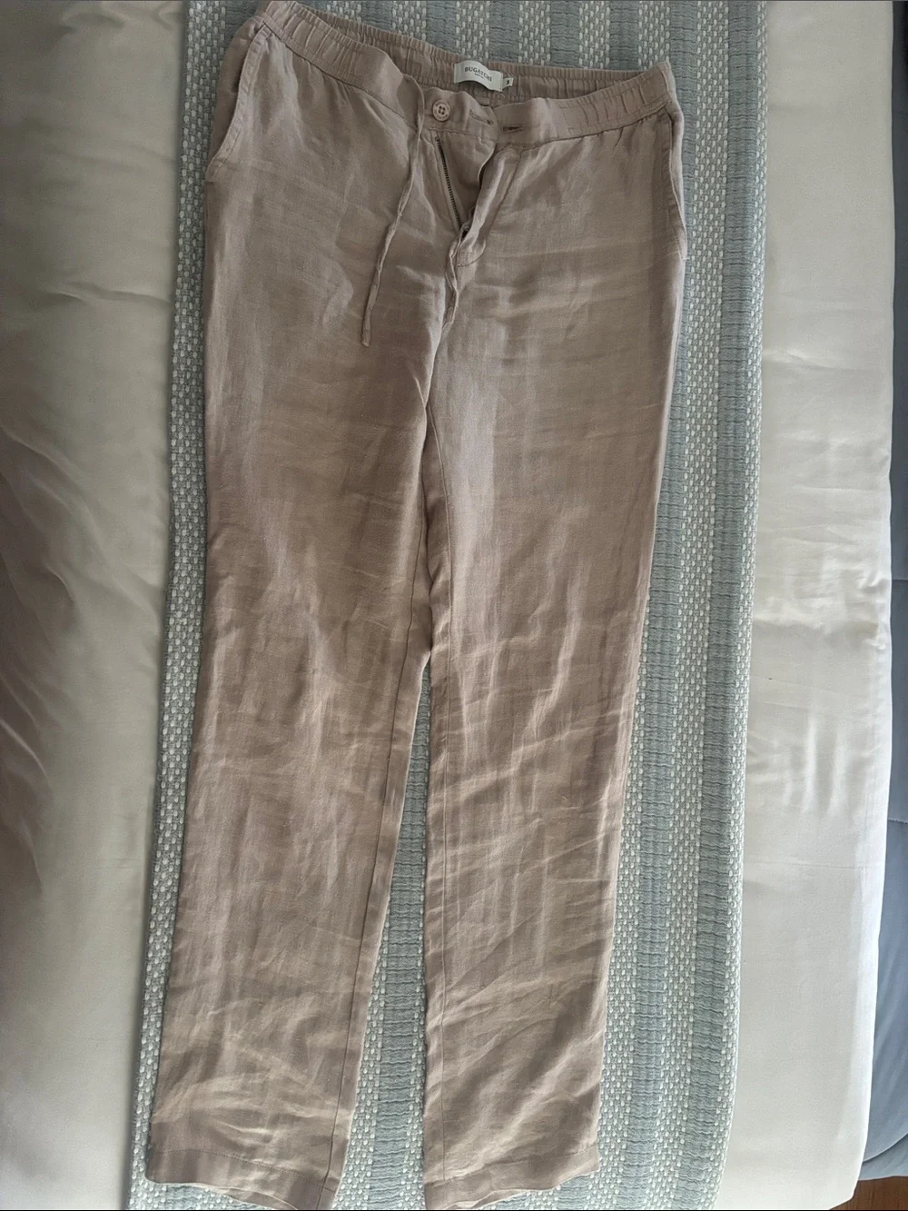 Bugatchi Men's Light Taupe Linen-Blend Drawstring Chinos
